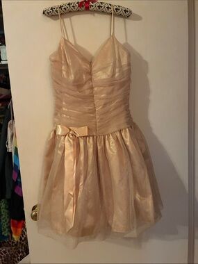 Sparkle Champagne Party Dress with Satin Bow